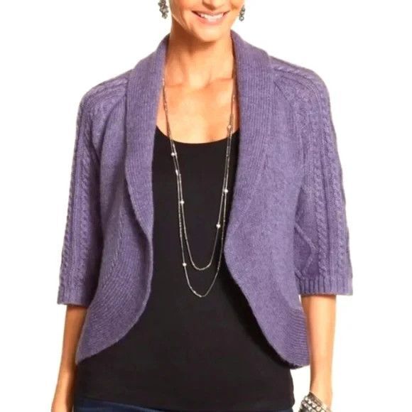 CHICOS Cora Cable Cocoon Mohair Blend Shrug Cardigan Sweater 3/XL/16 Purple Plum - Picture 1 of 11